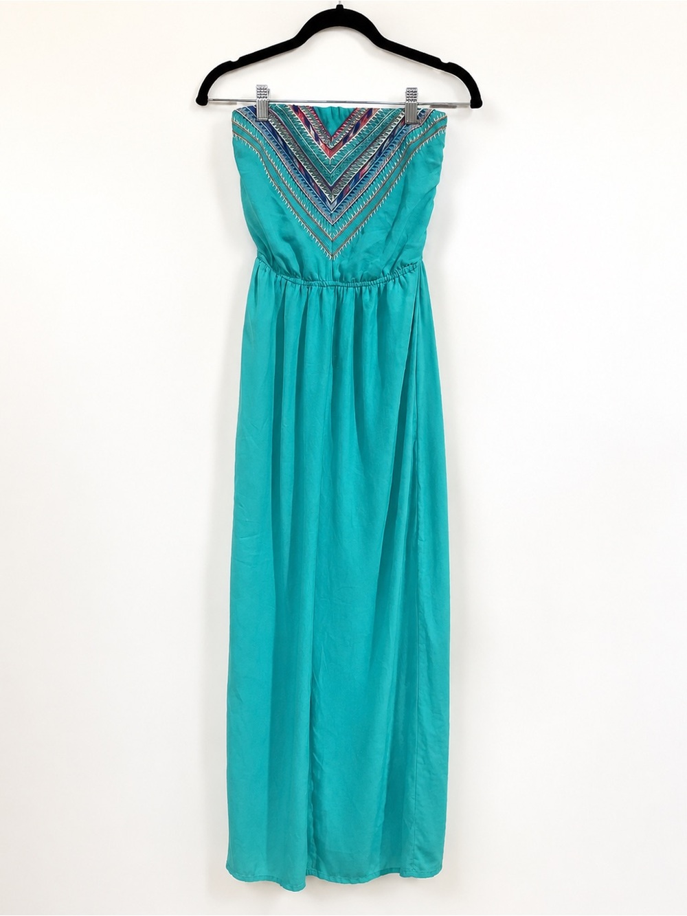 AYLA Strapless Jumpsuit with Embroidered Geometric Design